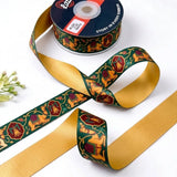 Camel Darbar ribbon twisted to show the printed front and solid mustard gold back