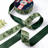 Butterfly & Bee ribbon twisted to show the printed front and solid forest green back