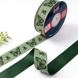 Butterfly & Bee Garden printed satin ribbon roll, green butterflies and honey bees on sage green with a solid forest green back, 1 inch (25 mm) – Littl
