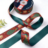 Peacock Lotus ribbon twisted to show the printed front and solid teal green back