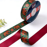 Elephant Mela Rajasthani printed satin ribbon roll, red elephants and florals on emerald green with a solid crimson red back, 1 inch (25 mm) – Littl