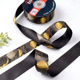 Ginkgo Noir ribbon twisted to show the printed front and solid black back