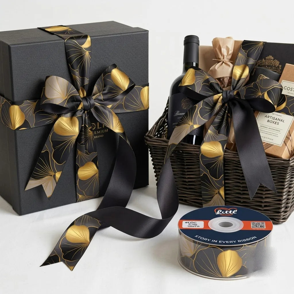 Gift wrapped with Ginkgo Noir Japanese printed ribbon from Littl