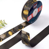 Ginkgo Noir Japanese printed satin ribbon roll, gold-lined ginkgo leaves on charcoal with a solid black back, 1 inch (25 mm) – Littl