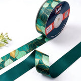 Ginkgo Jade Japanese printed satin ribbon roll, jade and gold ginkgo leaves on teal with a solid teal green back, 1 inch (25 mm) – Littl