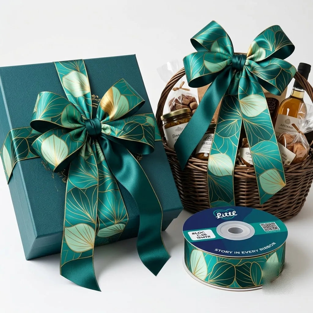 Gift wrapped with Ginkgo Jade Japanese printed ribbon from Littl