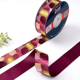 Ginkgo Rose Japanese printed satin ribbon roll, pink and gold ginkgo leaves on magenta with a solid wine back, 1 inch (25 mm) – Littl