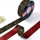 Paisley Jaal Mughal printed satin ribbon roll, gold and green paisley jaal on black with a solid maroon back, 1 inch (25 mm) – Littl