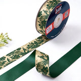 Toile Pastorale Toile de Jouy printed satin ribbon roll, green country scenes on cream with a solid forest green back, 1 inch (25 mm) – Littl