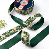Toile Pastorale ribbon twisted to show the printed front and solid forest green back