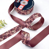 Mauve Leaf ribbon twisted to show the printed front and solid old rose back