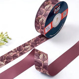 Mauve Leaf Botanical printed satin ribbon roll, sketched mauve leaves on dusty pink with a solid old rose back, 1 inch (25 mm) – Littl