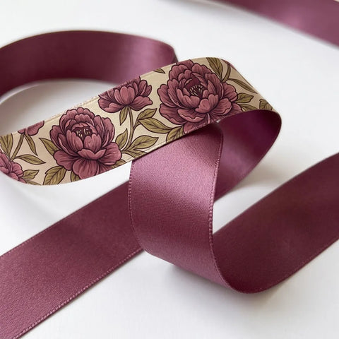 Cabbage Rose – Garden Printed Satin Ribbon, 1 inch (25 mm)