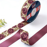 Cabbage Rose Garden printed satin ribbon roll, plum cabbage roses on cream with a solid dusty mauve back, 1 inch (25 mm) – Littl