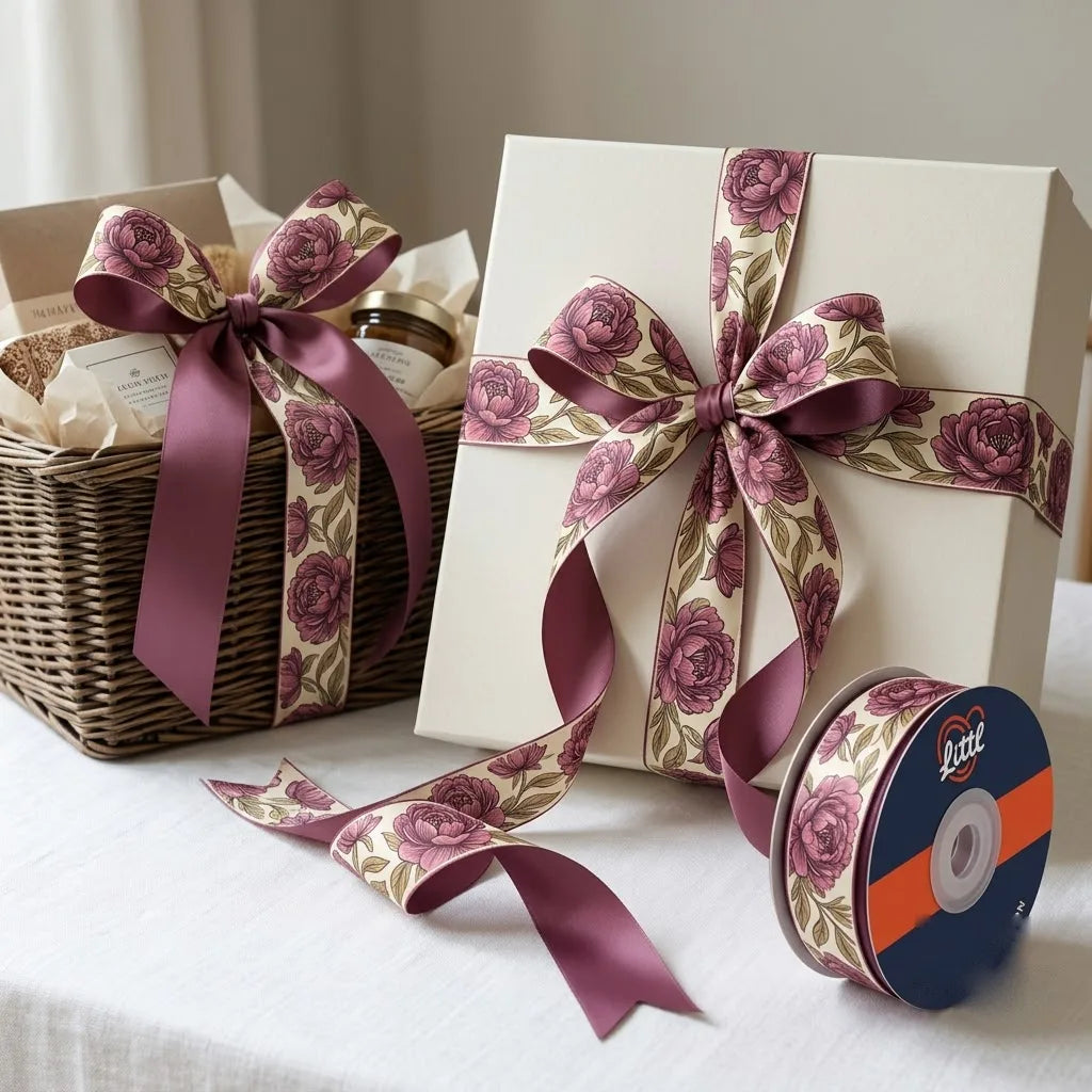 Gift wrapped with Cabbage Rose Garden printed ribbon from Littl