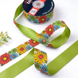 Flower Power ribbon twisted to show the printed front and solid lime green back