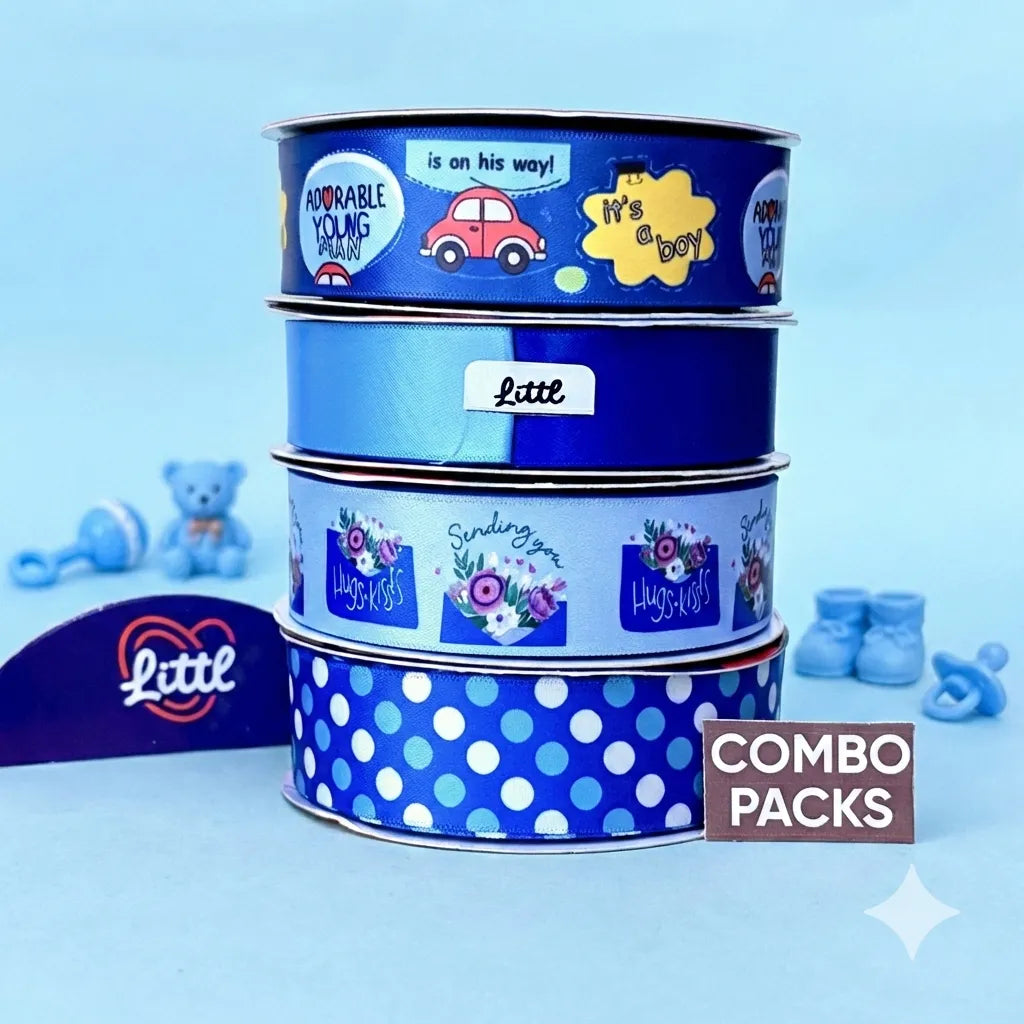 blue "it's a boy" baby shower ribbon combo pack | double face satin (4 rolls, 19m each) | littl   littl