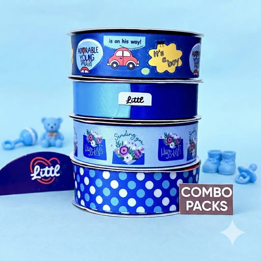 Blue "It's A Boy" Baby Shower Ribbon Combo Pack | Double Face Satin (4 Rolls, 19m Each) | Littl   Littl