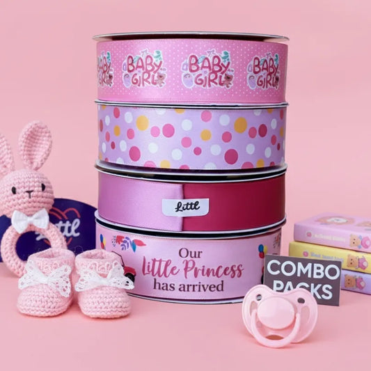 Pink "It's A Girl" Baby Shower Ribbon Combo Pack | Double Face Satin (4 Rolls, 19m Each) | Littl   Littl