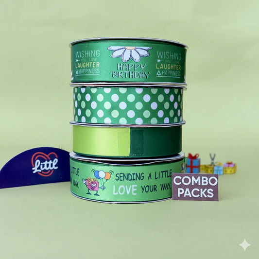 Green Birthday Ribbon Combo Pack | Double Face Satin (4 Rolls, 19m Each) | Littl   Littl