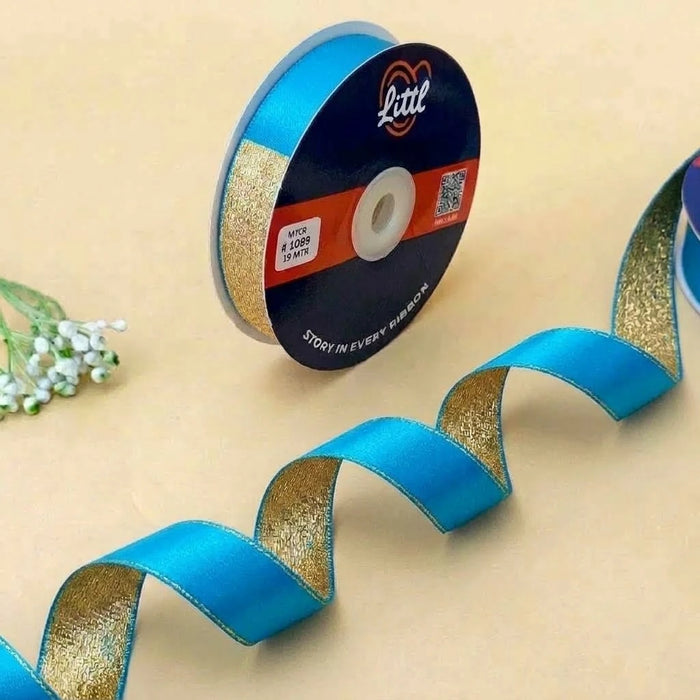The Rann Gold – Aqua & Gold Duo Sheen Ribbon, 20 mm