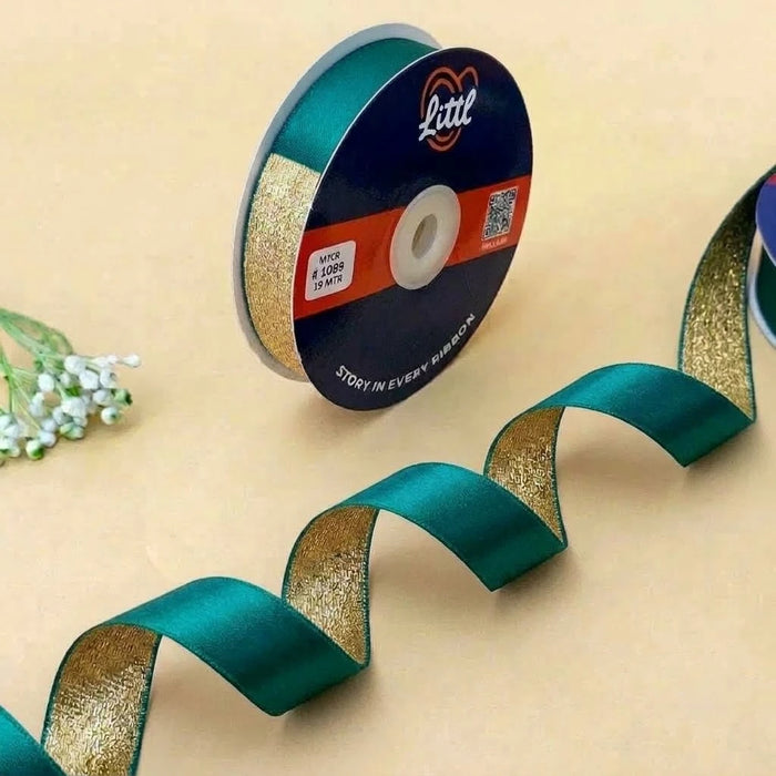 The Udaipur Gold – Turquoise & Gold Duo Sheen Ribbon, 20 mm