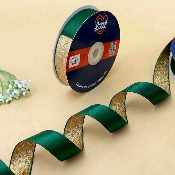 The Monsoon Gold – Green & Gold Duo Sheen Ribbon, 20 mm