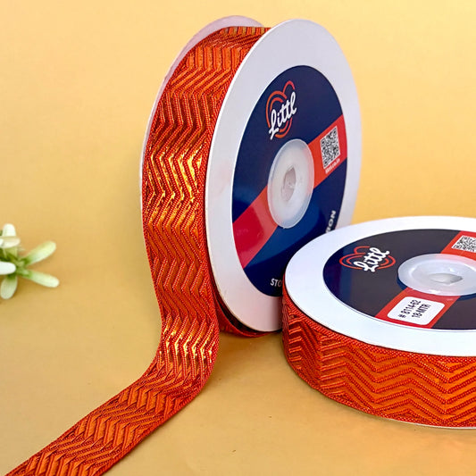ribbon-Orange-Red Metallic Ribbon 1 Inch 18M Festive Diwali Christmas Wedding-Littl Ribbons