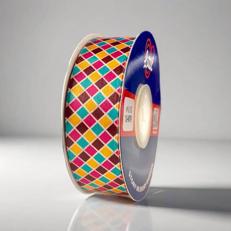 Blue Folk Medallion Printed Ribbon 25mm - 25mm printed ribbon by Littl India
