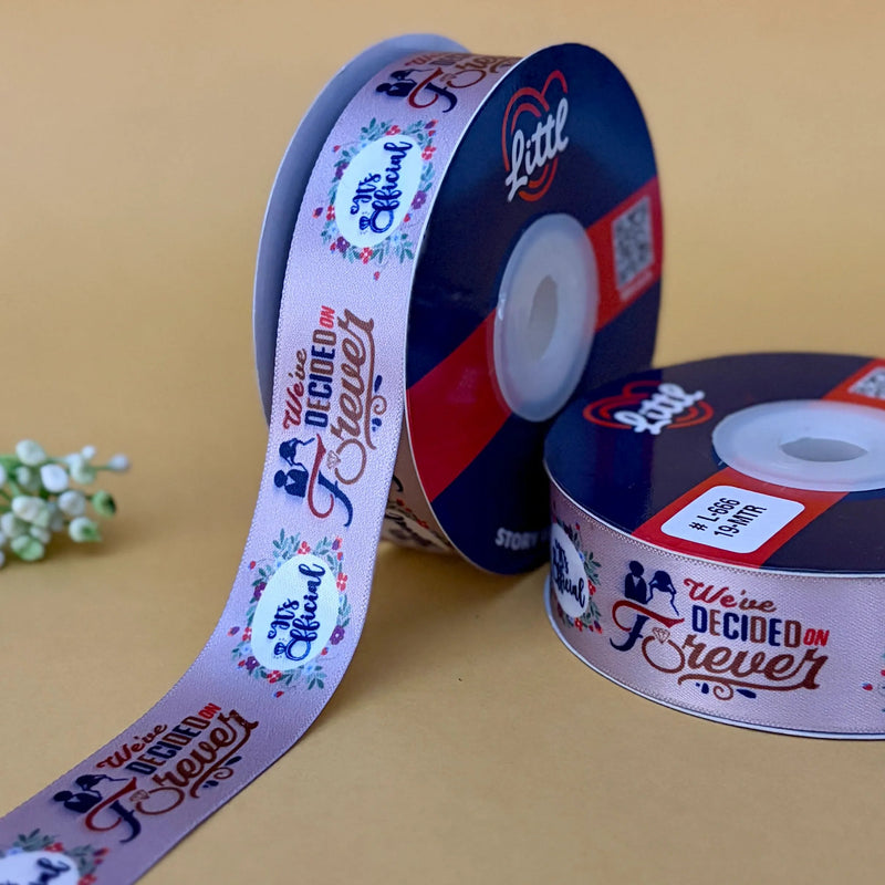 Engagement Printed Ribbon 25mm - Alternate Colours - Grey - printed satin ribbon by Littl India