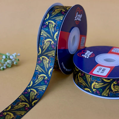 Sacred Parrot - Pichrang Collection Printed Ribbon 25mm - folk art printed ribbon by Littl India