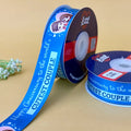 Happy Anniversary Printed Ribbon 25mm - Aqua - printed satin ribbon by Littl India