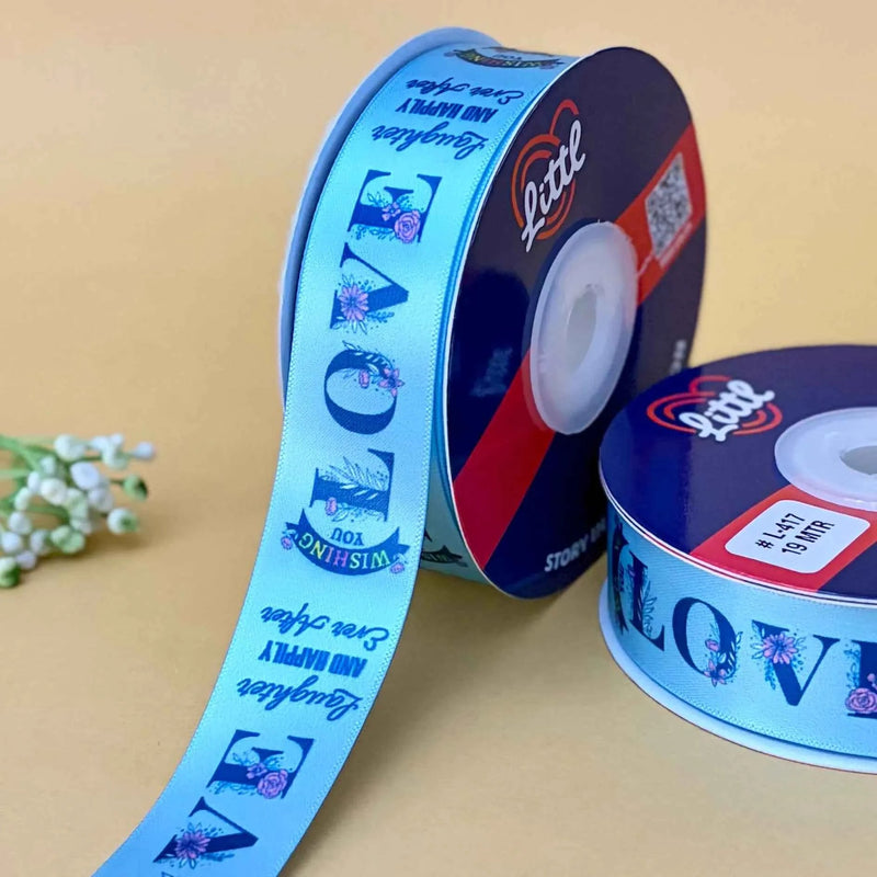 Happy Anniversary Printed Ribbon 25mm - Classic Colours - Lilac - printed satin ribbon by Littl India