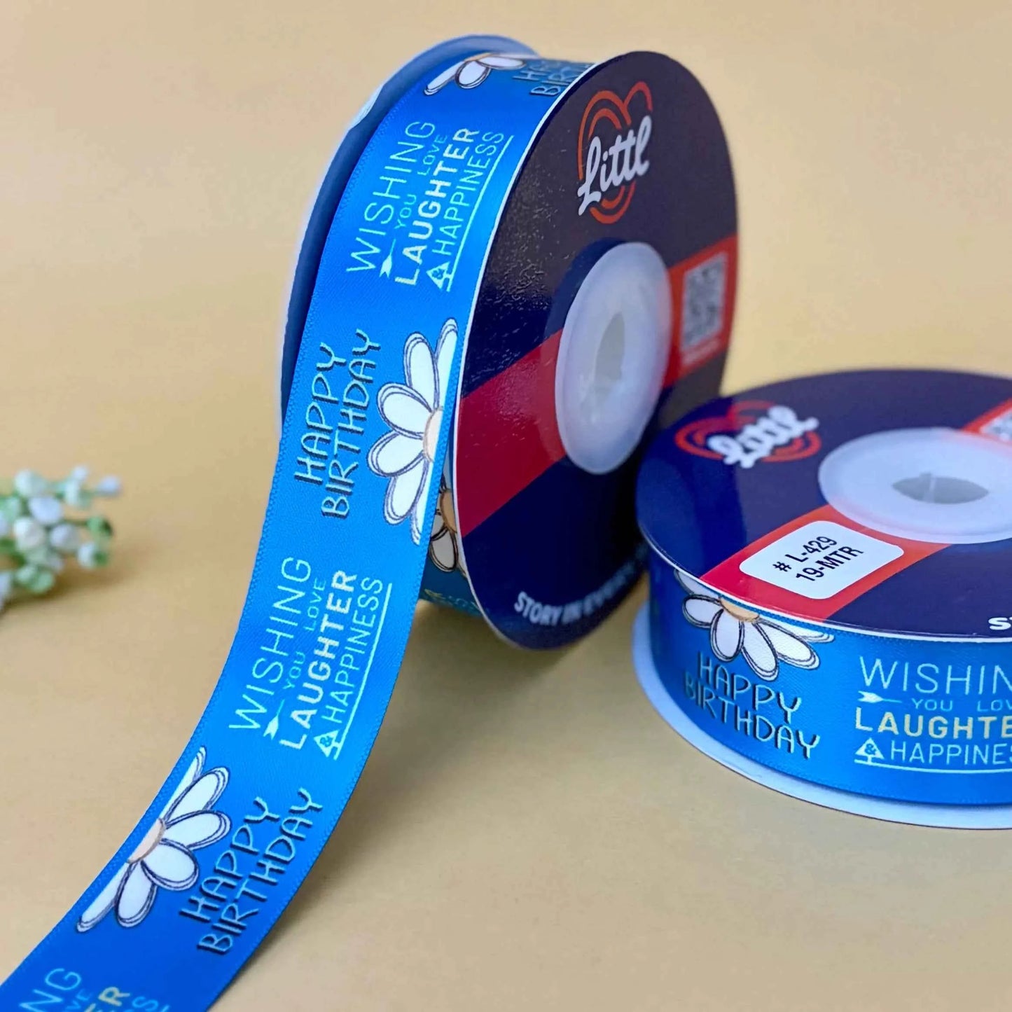 ribbon-aqua-birthday ribbon 1 inch 19 meter - happy birthday gift wrapping party decoration cake packaging - premium double face satin - 11 colors - ships same day india-littl ribbons