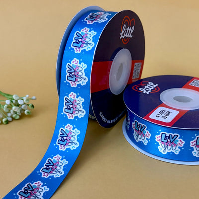 ribbon-Aqua-I Love You Ribbon - Romantic Printed Satin - Valentine's Day Gift Wrapping - 1 Inch x 19M - 9 Colors-Littl Ribbons