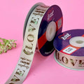 Happy Anniversary Printed Ribbon 25mm - Classic Colours - Mustard - printed satin ribbon by Littl India