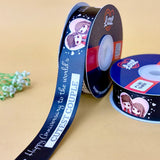Happy Anniversary Printed Ribbon 1 inch (25 mm) - Black - printed satin ribbon by Littl India