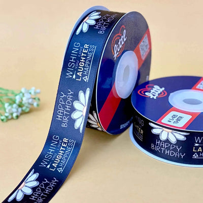 ribbon-Black-Birthday Ribbon 1 Inch 19 Meter - Happy Birthday Gift Wrapping Party Decoration Cake Packaging - Premium Double Face Satin - 11 Colors - Ships Same Day India-Littl Ribbons