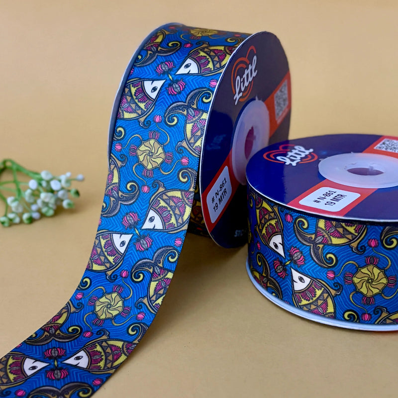 Lucky Fish - Pichrang Collection Printed Ribbon 38mm - folk art printed ribbon by Littl India