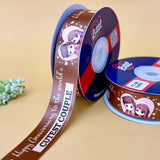 Happy Anniversary Printed Ribbon 1 inch (25 mm) - Brown - printed satin ribbon by Littl India
