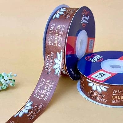 ribbon-Brown-Birthday Ribbon 1 Inch 19 Meter - Happy Birthday Gift Wrapping Party Decoration Cake Packaging - Premium Double Face Satin - 11 Colors - Ships Same Day India-Littl Ribbons