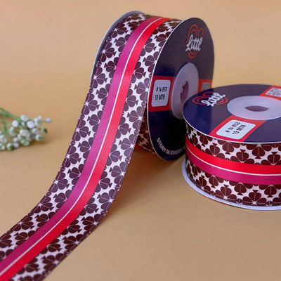 Ribbon--Printed Satin Ribbon- Pichrang Collection-Brown-N853-Littl