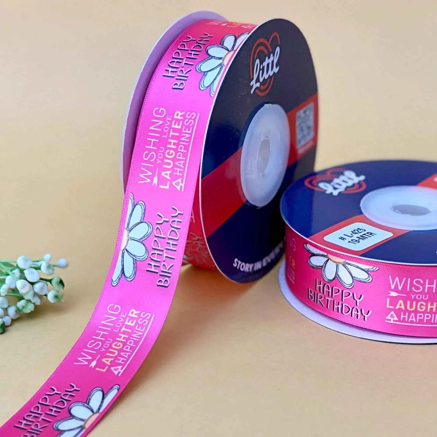 ribbon-fushia-birthday ribbon 1 inch 19 meter - happy birthday gift wrapping party decoration cake packaging - premium double face satin - 11 colors - ships same day india-littl ribbons