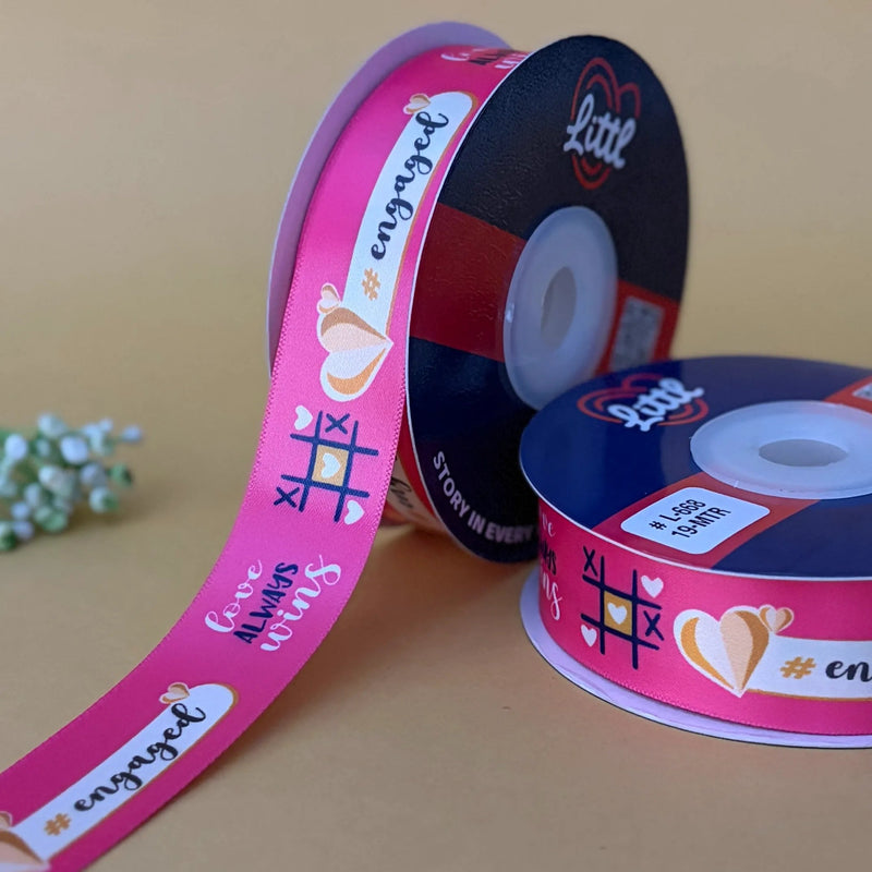 Engagement Printed Ribbon 25mm - Fuchsia - printed satin ribbon by Littl India