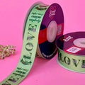 Happy Anniversary Printed Ribbon 25mm - Classic Colours - Sea Green - printed satin ribbon by Littl India