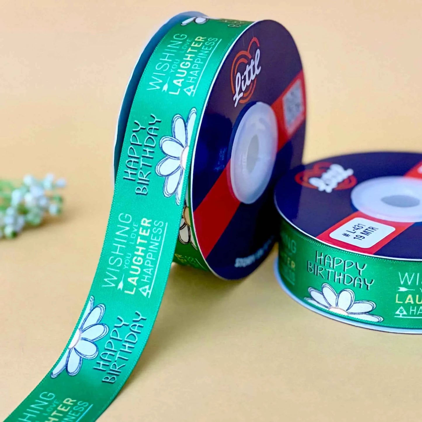 ribbon-green-birthday ribbon 1 inch 19 meter - happy birthday gift wrapping party decoration cake packaging - premium double face satin - 11 colors - ships same day india-littl ribbons
