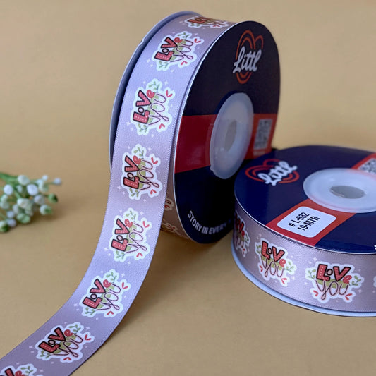 ribbon-Grey-I Love You Ribbon - Romantic Printed Satin - Valentine's Day Gift Wrapping - 1 Inch x 19M - 9 Colors-Littl Ribbons