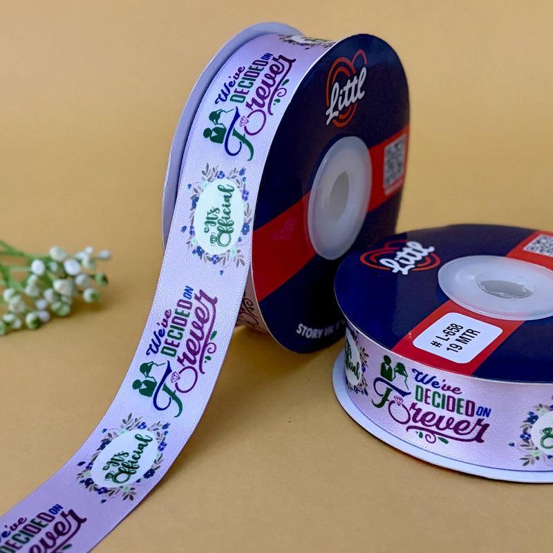 Engagement Printed Ribbon 25mm - Alternate Colours - Lilac - printed satin ribbon by Littl India