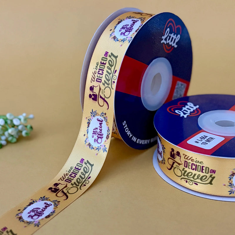 Engagement Printed Ribbon 25mm - Alternate Colours - Mustard - printed satin ribbon by Littl India