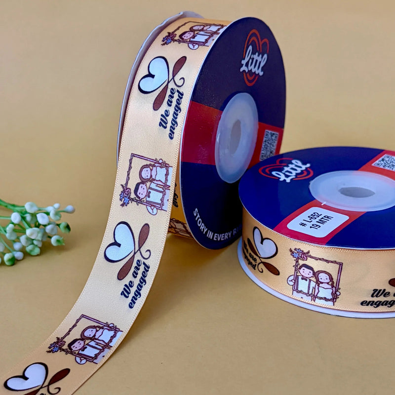 l643-ribbon-satin-printed-engagement - mustard - occasion ribbon by Littl India